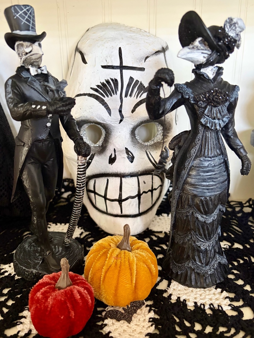 Goth Victorian Skeleton Raven Crow Figurines. Halloween Decor. Hallows Eve